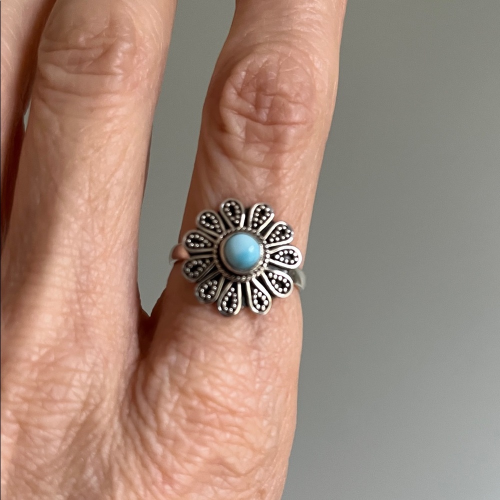 Sterling Silver and Blue Floral Ring